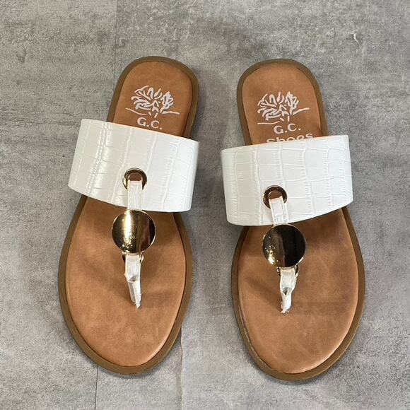 GC SHOES Women’s White Candace Memory Foam Thong Slip-On Flat Sandals SZ 6 - Picture 3 of 9